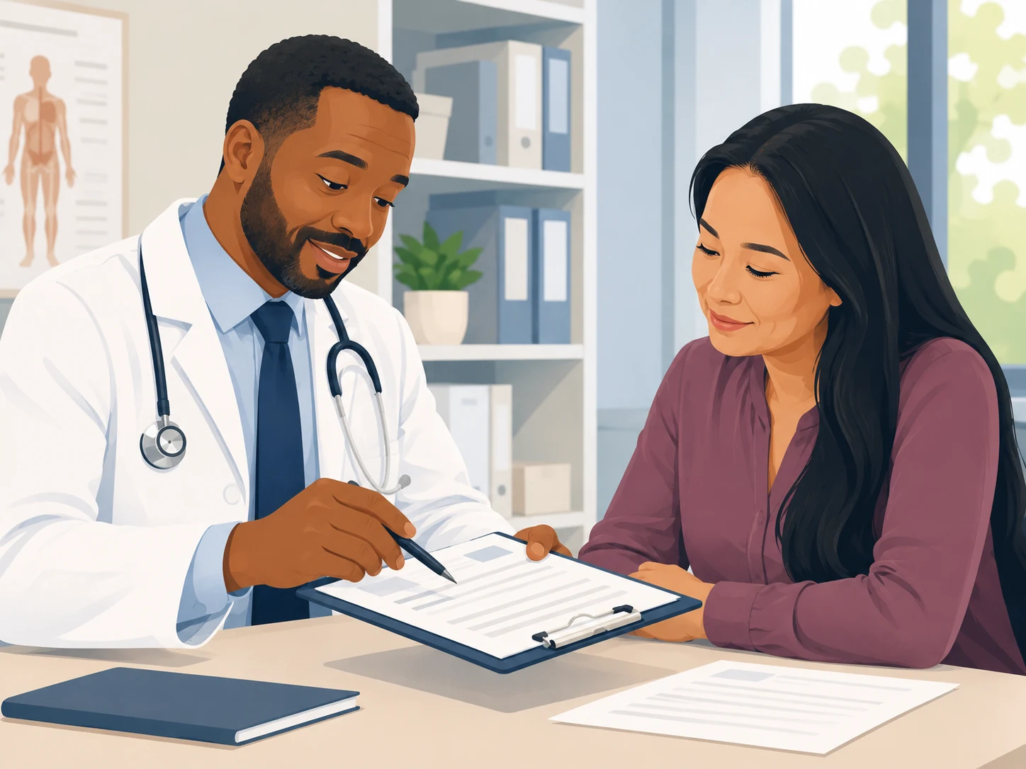 Doctor guiding a patient through informed consent documentation